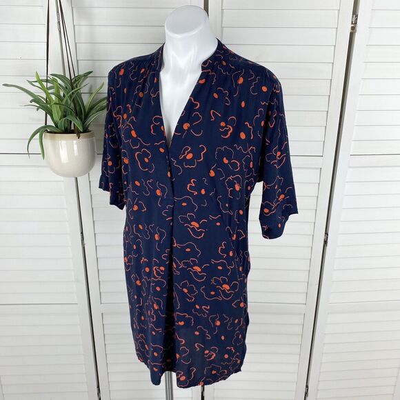 Whistles Luna Magnolia Print Dress V Neck Blue Floral Short Dolman Sleeve Size S - Picture 1 of 12